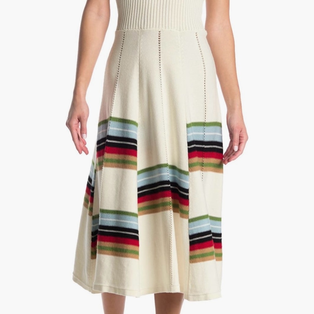 RED Valentino Cream Midi Halter Dress with Multicolor Stripes